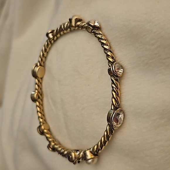 BRIGHTON Thin Pearl Crystal Monte Carlo Hinged Bangle Bracelet - Picture 2 of 9